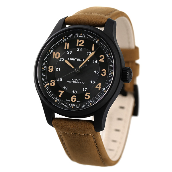 ハミルトン カーキ フィールド オート 42mm チタン 自動巻き メンズ 腕時計 H70665533 HAMILTON ブラック×ブラウン_1