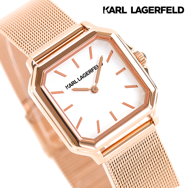 カール・ラガーフェルド スクエア クラシック クォーツ 電池式 腕時計 ブランド レディース KARL LAGERFELD R0553106501 アナログ ホワイト ピンクゴールド 白 おしゃれ 防水 かわいい プレゼント 女性 実用的