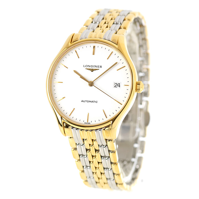 ロンジン リール 自動巻き 腕時計 ブランド メンズ LONGINES L4.860.2.12.7 アナログ ホワイト ゴールド シルバー 白 スイス製 おしゃれ 防水 プレゼント 男性 実用的_1