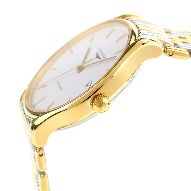 ロンジン リール 自動巻き 腕時計 ブランド メンズ LONGINES L4.860.2.12.7 アナログ ホワイト ゴールド シルバー 白 スイス製 おしゃれ 防水 プレゼント 男性 実用的_2