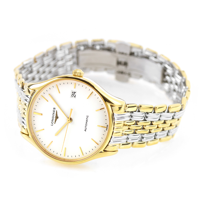 ロンジン リール 自動巻き 腕時計 ブランド メンズ LONGINES L4.860.2.12.7 アナログ ホワイト ゴールド シルバー 白 スイス製 おしゃれ 防水 プレゼント 男性 実用的_3