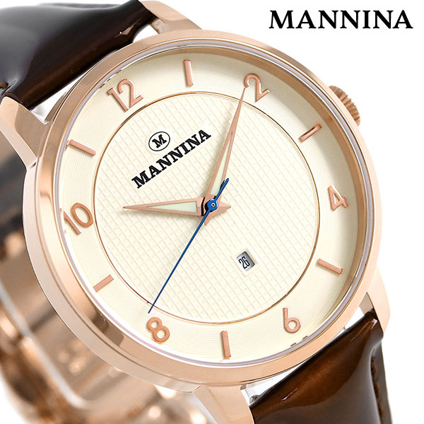 マンニーナ MANNINA メンズ 腕時計 ラウンド 38mm クオーツ 替えベルト付 MNN001-03 アイボリー ブラウン