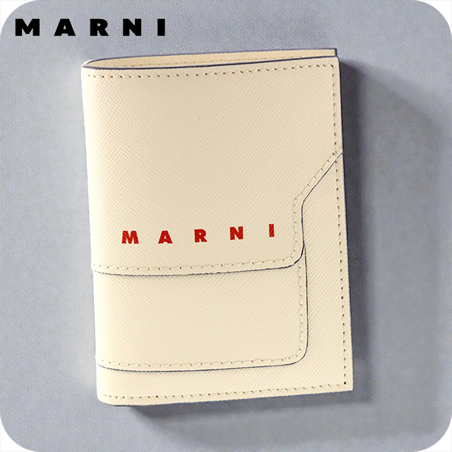 マルニ 二つ折り財布 レディース ブランド MARNI ロゴ ホワイト 財布 