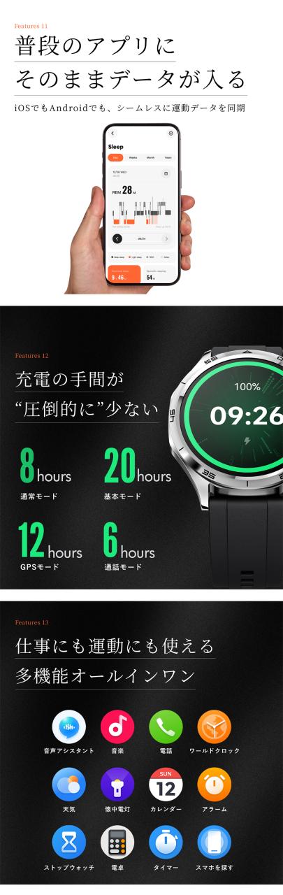 ミブロ Watch GT 充電式クォーツ スマートウォッチ ブランド メンズ Bluetooth 替えベルト mibro デジタル ブラック 黒 選べるモデル SP380017-C24 SP380017-C240_5