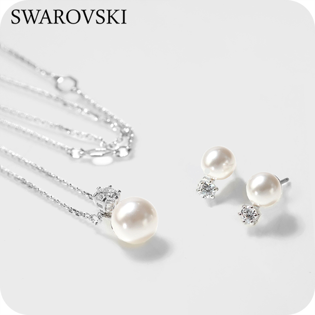 スワロフスキー ネックレス ピアス セット レディース ブランド SWAROVSKI Matrix Set ペンダント 2点セット スタッド スワロフスキー 両耳用 5689624 シルバー アクセサリー