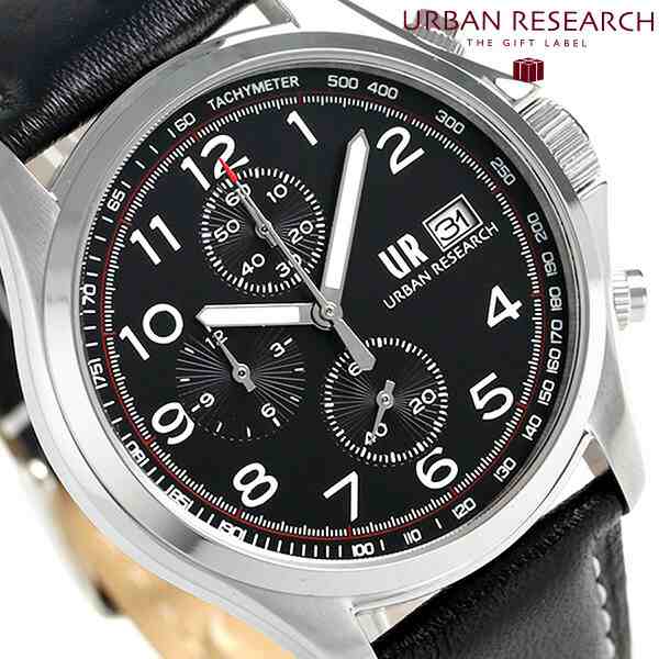 URBAN RESEARCH クロノグラフ 革ベルト メンズ 腕時計 UR003-01 アーバンリサーチ ブラック