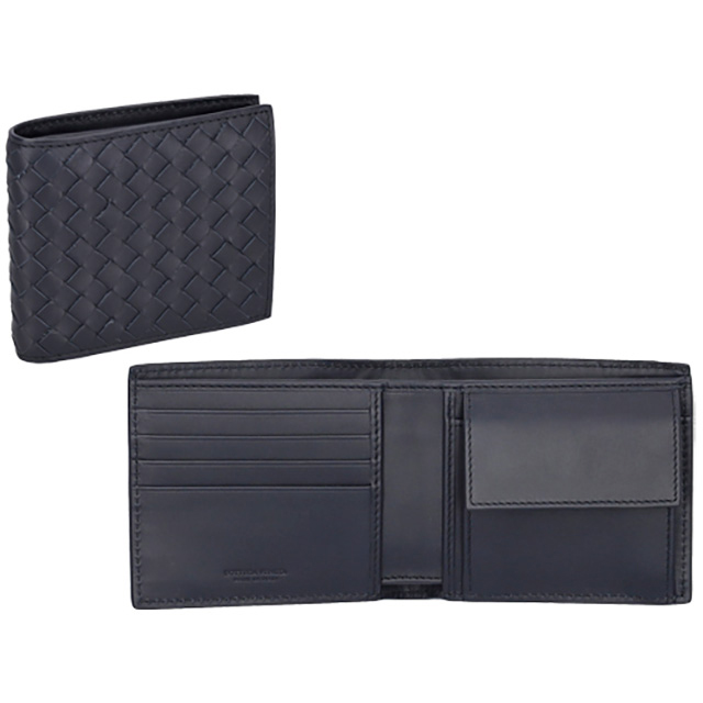 ボッテガ・ヴェネタ 二つ折り財布 メンズ ブランド BOTTEGA VENETA イントレチャート レザー 193642 V47W1 8838 ネイビー_4