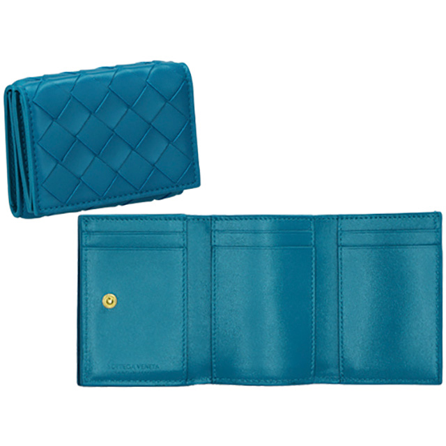 ボッテガ・ヴェネタ 三つ折り財布 レディース ブランド BOTTEGA VENETA イントレチャート 609285 VCPP2 4403 ブルー_4