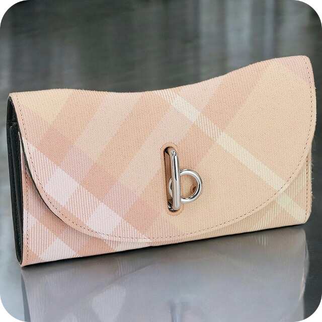 バ−バリ− 長財布 レディース ブランド BURBERRY チェック 8081787 PEACH ピンク系の通販は