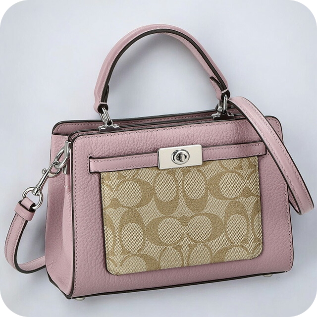 コーチ ハンドバッグ レディース ブランド COACH シグネチャー CC977 SVV7O ライトカーキ/ピンク 軽量 小さめ 手提げ 高級 おしゃれ プレゼント 女性 実用的 かわいい_4