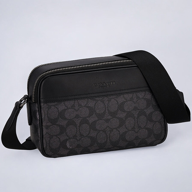 コーチ ショルダーバッグ メンズ ブランド COACH シグネチャー CV921 QBMI5 チャコール/ブラック 斜めがけ ブランド 高級 おしゃれ プレゼント 男性 実用的 かっこいい