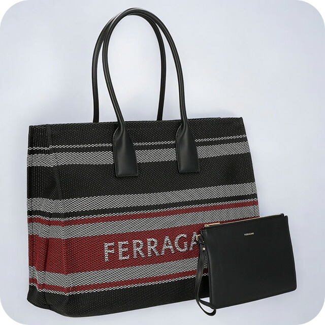フェラガモ トートバッグ レディース ブランド Ferragamo 214955FAB CALF NEOWH 765 595 ブラック/レッドの通販は