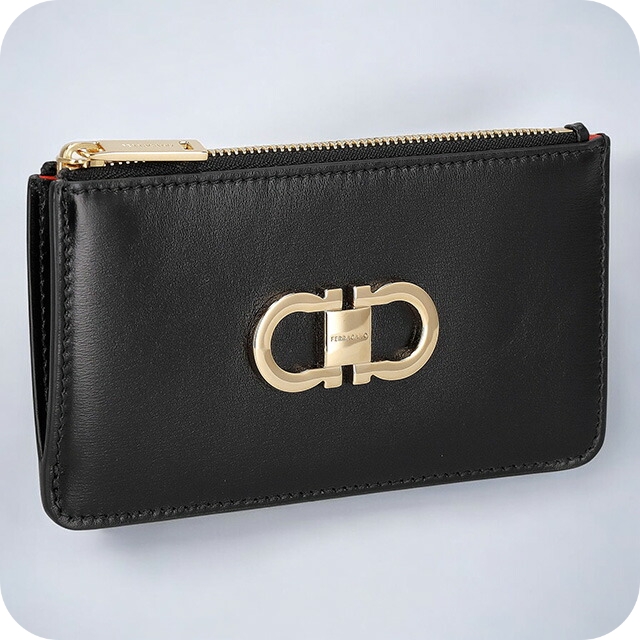 フェラガモ カードケース レディース ブランド Ferragamo 220629CALF NE FR 770 767 ブラック/レッド