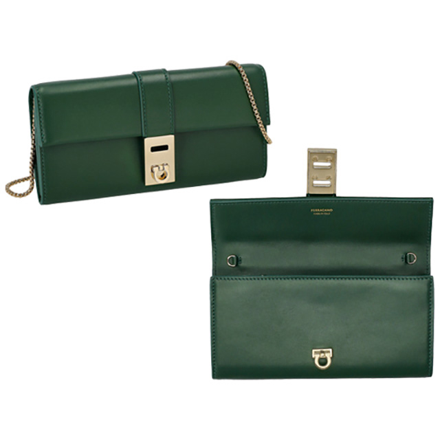 フェラガモ 長財布 レディース ブランド Ferragamo 220668CALF FORGR 775 133 グリーン_4