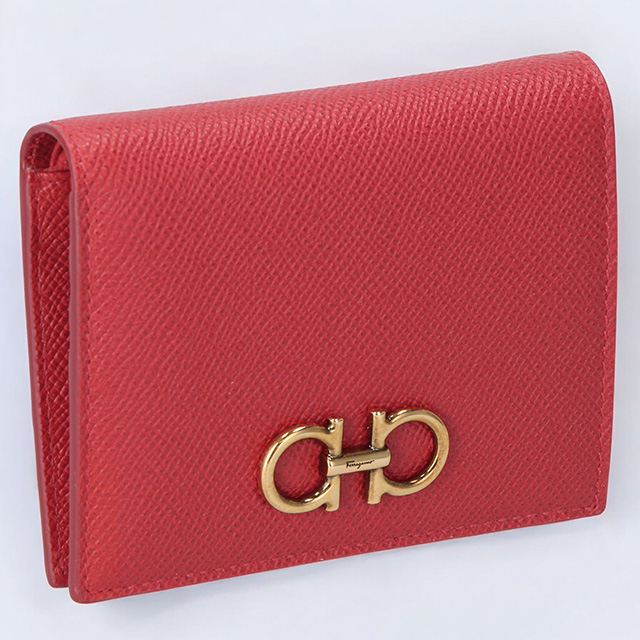 フェラガモ 二つ折り財布 レディース ブランド Ferragamo 22D780PEBBLE LIPST 746 643 レッドの通販は