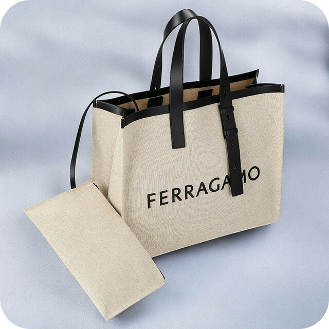 フェラガモ トートバッグ レディース ブランド Ferragamo 241298FABRIC NA NE 764 873 NATURALE ホワイトの通販は