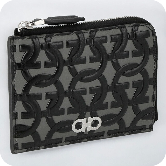 フェラガモ カードケース メンズ ブランド Ferragamo 661081CALF EM NE 753 689 グレー/ブラック