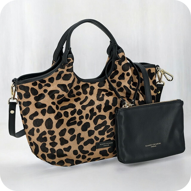 GIANNI CHIARINI】ヒョウ柄 イタリア製 2way ハンドバッグ