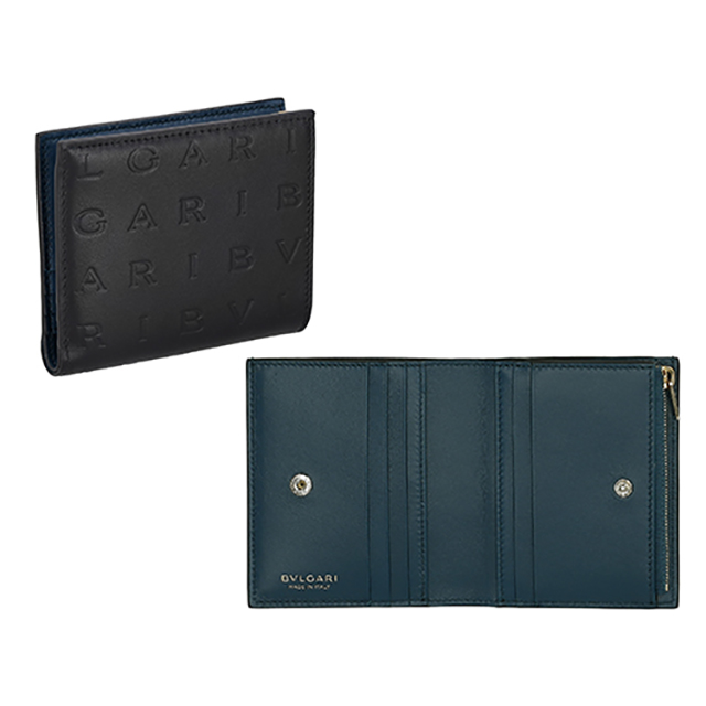 ブルガリ 二つ折り財布 レディース ブランド BVLGARI 291749 BLK ブラック/グリーン ウォレット 高級 おしゃれ プレゼント 実用的_1