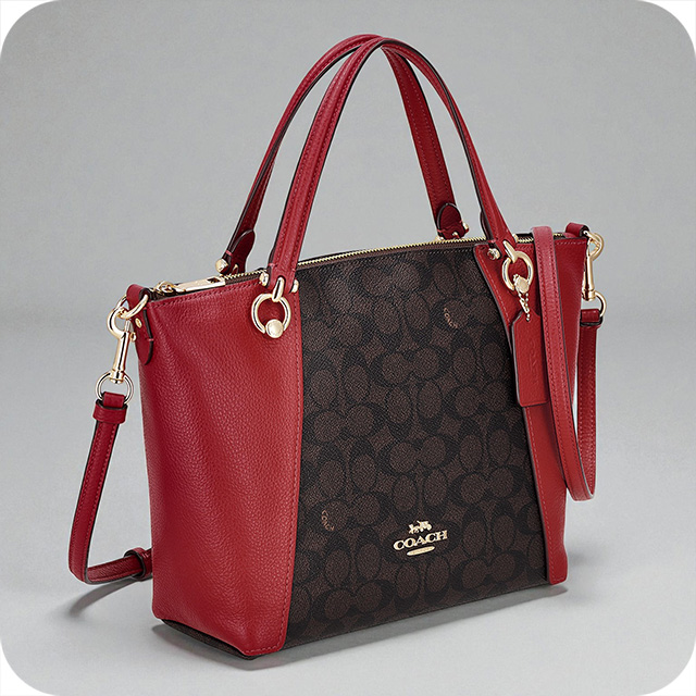 コーチ ハンドバッグ レディース ブランド COACH CCQ24 IMXD0 ダークブラウン/レッド 軽量 小さめ 手提げ 高級 おしゃれ プレゼント 女性 実用的 かわいい