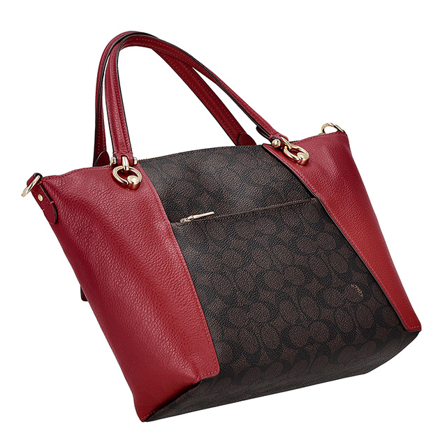 コーチ ハンドバッグ レディース ブランド COACH CCQ24 IMXD0 ダークブラウン/レッド 軽量 小さめ 手提げ 高級 おしゃれ プレゼント 女性 実用的 かわいい_2
