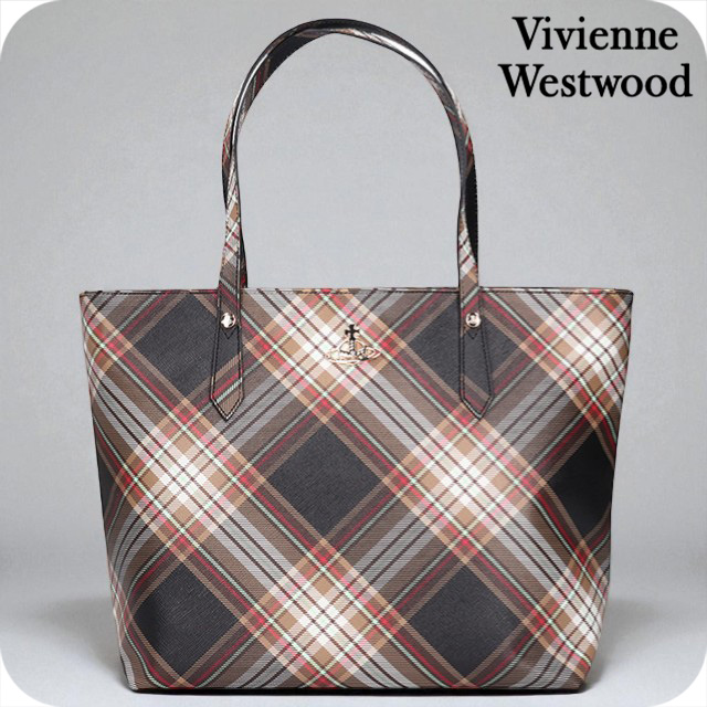 ヴィヴィアン ウエストウッド トートバッグ レディース ブランド Vivienne Westwood ダービー ロゴ 4205007DW D101 TARTAN BROWN BLACK バッグ ビビアン 軽量 手提げ 高級 おしゃれ プレゼント 女性 実用的 かわいい