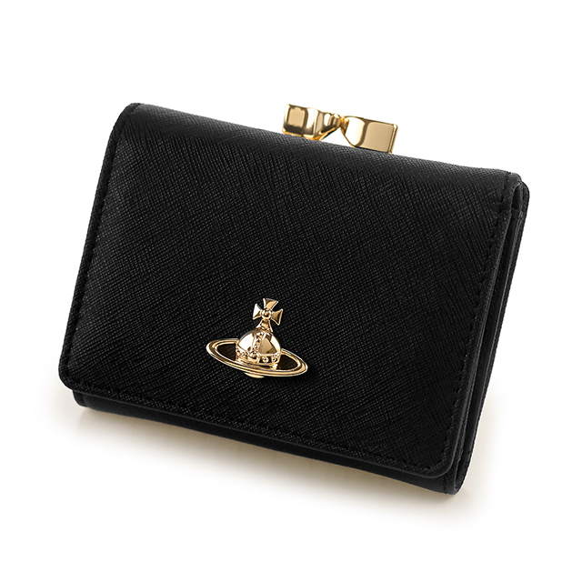 ヴィヴィアン ウエストウッド 二つ折り財布 二折財布 レディース ブランド Vivienne Westwood SAFFIANO がま口 ロゴ 51010018 L001N N403 BLACK ビビアン_1