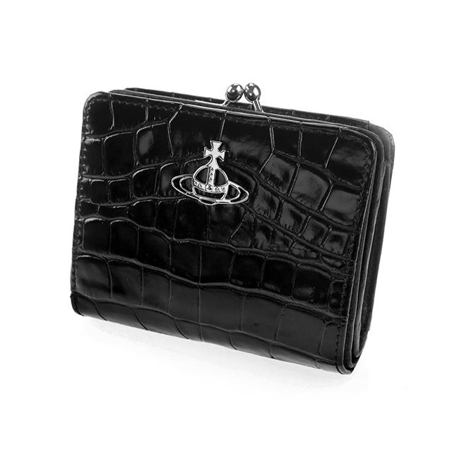 ヴィヴィアン ウエストウッド 二つ折り財布 二折財布 レディース ブランド Vivienne Westwood EMBOSS CROC LEATHER がま口 ロゴ 51010020U L0039 N401 BLACK ビビアン_1