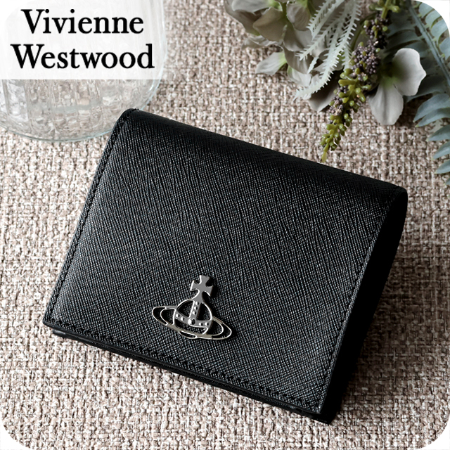 ヴィヴィアン ウエストウッド 二つ折り財布 二折財布 レディース ブランド Vivienne Westwood SAFFIANO 革 レザーウォレット 小銭入れあり ロゴ 51010024 L001N N402 BLACK ビビアン
