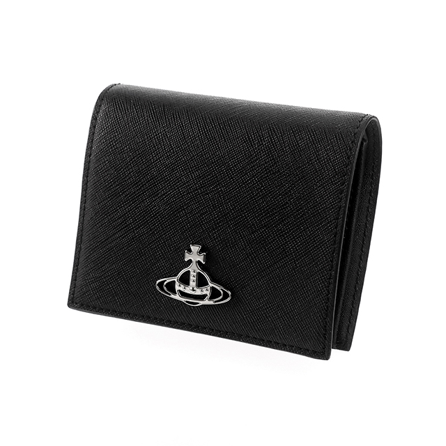 ヴィヴィアン ウエストウッド 二つ折り財布 二折財布 レディース ブランド Vivienne Westwood SAFFIANO 革 レザーウォレット 小銭入れあり ロゴ 51010024 L001N N402 BLACK ビビアン_1