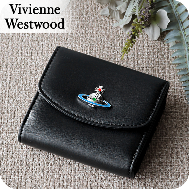 ヴィヴィアン ウエストウッド 二つ折り財布 二折財布 レディース ブランド Vivienne Westwood NAPPA 革 レザーウォレット 小銭入れあり ロゴ 51150003 L001L N403 BLACK ビビアン
