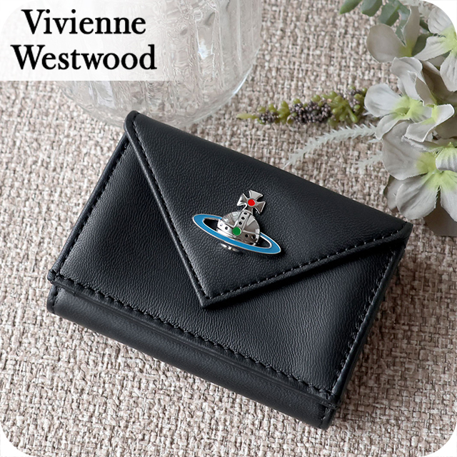 ヴィヴィアン ウエストウッド 三つ折り財布 三折財布 レディース ブランド Vivienne Westwood NAPPA 革 レザーウォレット 小銭入れあり ロゴ 51150009 L001L N403 BLACK SILVER ビビアン