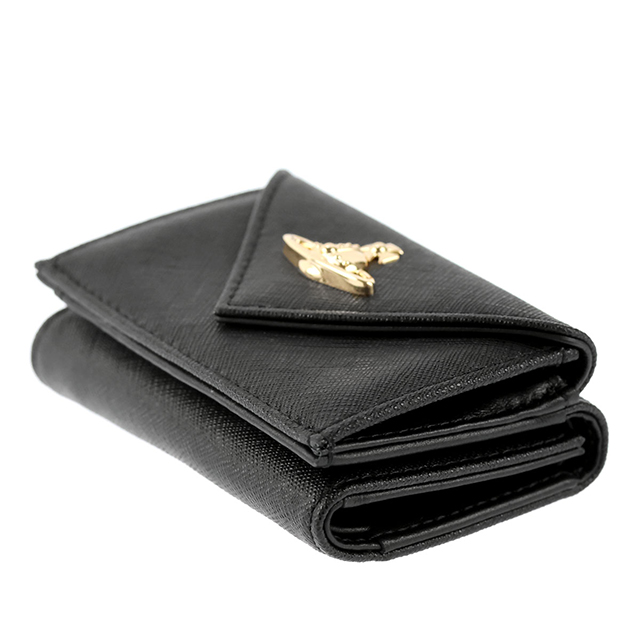 ヴィヴィアン ウエストウッド 三つ折り財布 三折財布 レディース ブランド Vivienne Westwood SAFFIANO 革 レザーウォレット 小銭入れあり ロゴ 51150009 L001N N403 BLACK GOLD ビビアン_3