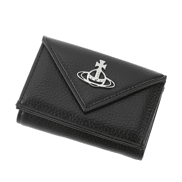 ヴィヴィアン ウエストウッド 三つ折り財布 三折財布 レディース ブランド Vivienne Westwood PU GRAIN 革 レザーウォレット 小銭入れあり ロゴ 51150009 S000D N403 BLACK ビビアン_1