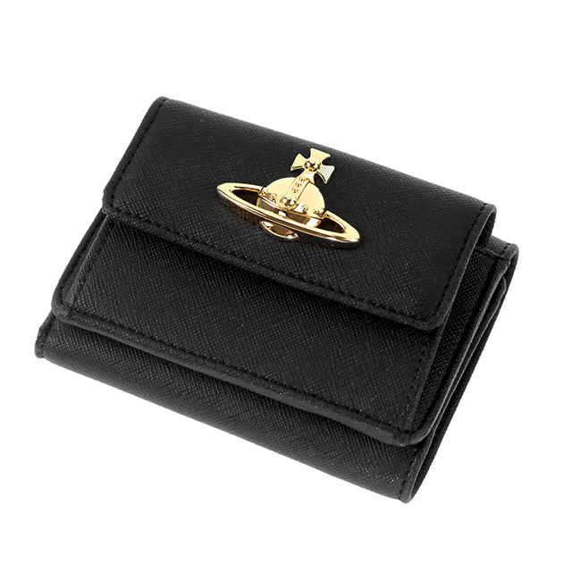 ヴィヴィアン ウエストウッド 三つ折り財布 三折財布 レディース ブランド Vivienne Westwood SAFFIANO PLAIN 革 レザーウォレット 小銭入れあり ロゴ 5115002TW S000B N402 BLACK ビビアン_1