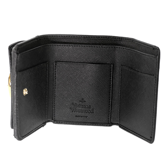 ヴィヴィアン ウエストウッド 三つ折り財布 三折財布 レディース ブランド Vivienne Westwood SAFFIANO PLAIN 革 レザーウォレット 小銭入れあり ロゴ 5115002TW S000B N402 BLACK ビビアン_4