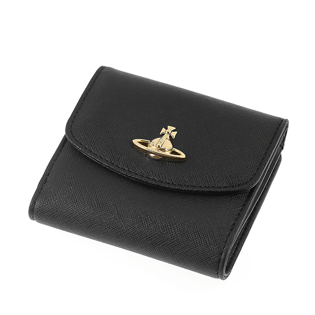 ヴィヴィアン ウエストウッド 二つ折り財布 二折財布 レディース ブランド Vivienne Westwood SAFFIANO PLAIN 革 レザーウォレット 小銭入れあり ロゴ 51150032W S000B N402 BLACK ビビアン_1