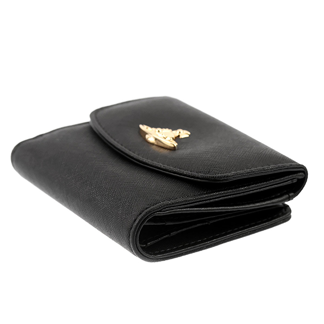 ヴィヴィアン ウエストウッド 二つ折り財布 二折財布 レディース ブランド Vivienne Westwood SAFFIANO PLAIN 革 レザーウォレット 小銭入れあり ロゴ 51150032W S000B N402 BLACK ビビアン_3