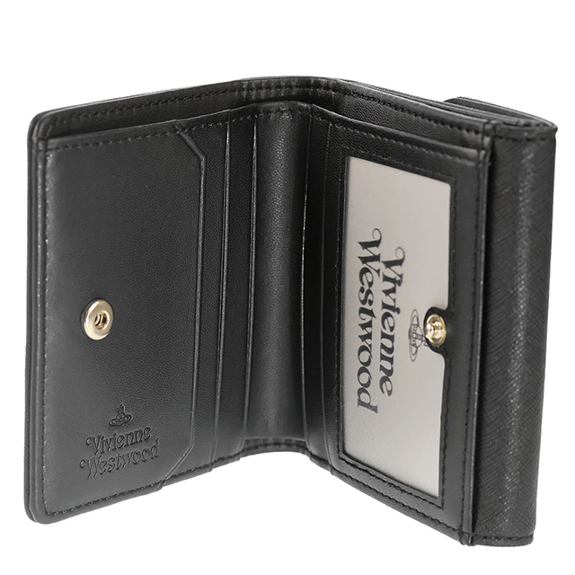 ヴィヴィアン ウエストウッド 二つ折り財布 二折財布 レディース ブランド Vivienne Westwood SAFFIANO PLAIN 革 レザーウォレット 小銭入れあり ロゴ 51150032W S000B N402 BLACK ビビアン_4