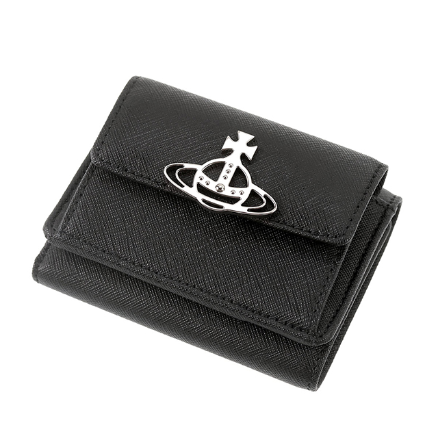 ヴィヴィアン ウエストウッド 二つ折り財布 二折財布 レディース ブランド Vivienne Westwood SAFFIANO 革 レザーウォレット 小銭入れあり ロゴ 52010013 L001N N402 BLACK ビビアン_1