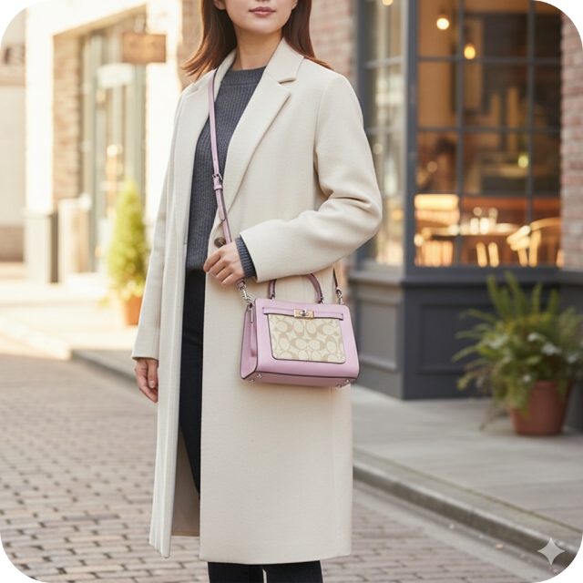 コーチ ハンドバッグ レディース ブランド COACH シグネチャー CC977 SVV7O ライトカーキ/ピンク 軽量 小さめ 手提げ 高級 おしゃれ プレゼント 女性 実用的 かわいい_2