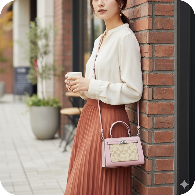 コーチ ハンドバッグ レディース ブランド COACH シグネチャー CC977 SVV7O ライトカーキ/ピンク 軽量 小さめ 手提げ 高級 おしゃれ プレゼント 女性 実用的 かわいい_3