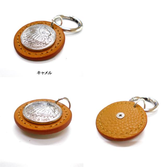 本革 コンチョ キーホルダー 丸 インディアン チャーム