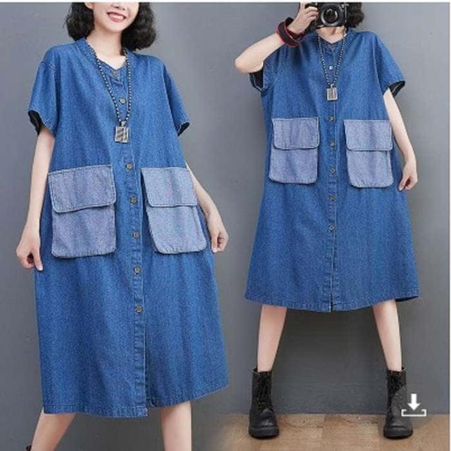 夏新作 予約商品 大きいサイズ レディース ワンピース デニム 前ボタン 膝下 オーバーサイズ ビッグサイズ 20代 30代 40代 50代 60代 レディースファッション M L LL 3L 4L 体型カバー 大人カジュアル 春服 夏服 230331の通販は