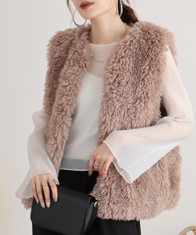 冬新作 くるくるシープボアファーベスト 冬 レディース