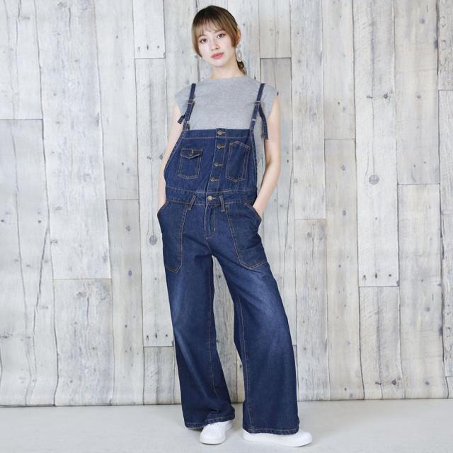 夏新作 大きいサイズ レディース サロペット ワイドパンツ 大人 オールインワン ロング丈 レディース 無地カジュアル 大きいサイズ 大きめ 楽ちん デニム つなぎ ワイドシルエット その他オールインワン・サロペット