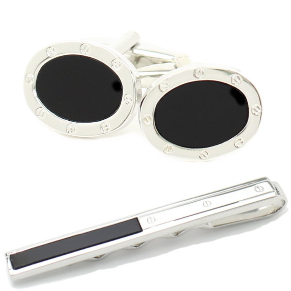 紳士度急上昇・ブラックオニキスのクールなカフス・タイピンセットの通販は 8,325円