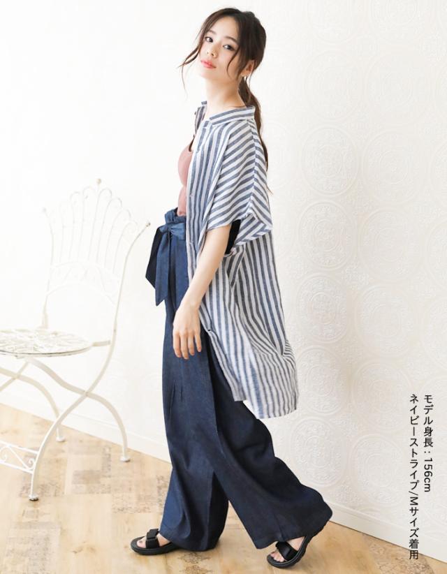 リネン 麻100％ ロングシャツ レディース 春夏 シャツ