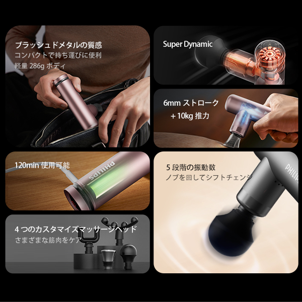 フィリップス PHILIPS マッサージガン 5段階振動 強力 マッサージ器 電動 筋膜ガン ハンディガン 軽量 軽い 静音 コンパクト ミニ 携帯 収納 Type-C 充電式 収納ケース付き 筋膜リリースガン PPM7308 【沖縄県除き送料無料】ギフト対応 メッセージカード無料_1