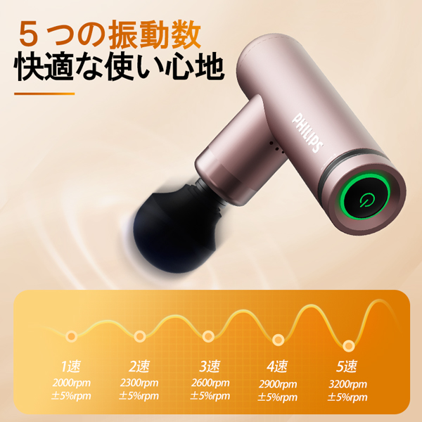 フィリップス PHILIPS マッサージガン 5段階振動 強力 マッサージ器 電動 筋膜ガン ハンディガン 軽量 軽い 静音 コンパクト ミニ 携帯 収納 Type-C 充電式 収納ケース付き 筋膜リリースガン PPM7308 【沖縄県除き送料無料】ギフト対応 メッセージカード無料_6